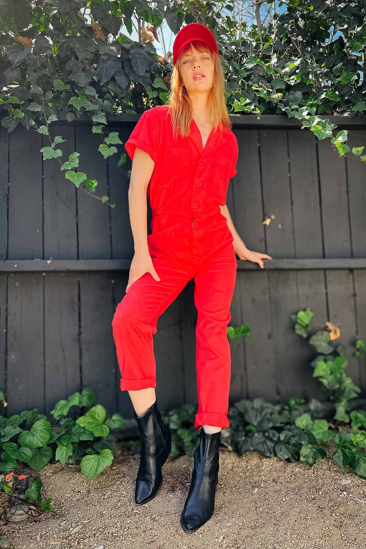 Grover Short Sleeve Field Jumpsuit - Rouge Dresses PISTOLA