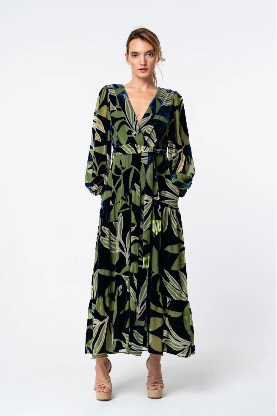 Lilian Velvet Burnout Maxi Wrap Dress Dresses Ciebon