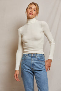 Noelle Sweater Rib Long Sleeve Turtleneck Tops Perfect White Tee