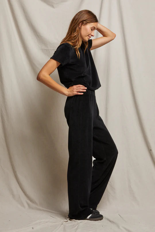 Holly Velour Wide Leg Sweatpant Bottoms Perfect White Tee