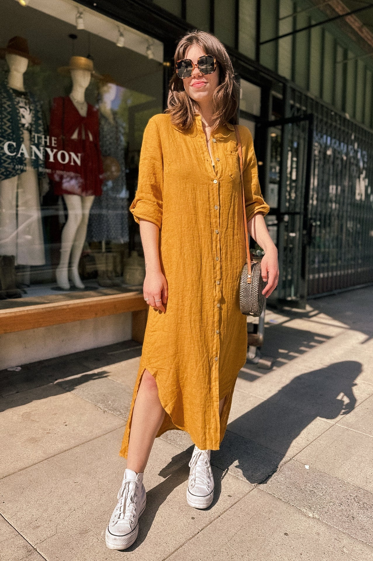 Linen Button Front Midi Dress Dresses Meo Meli