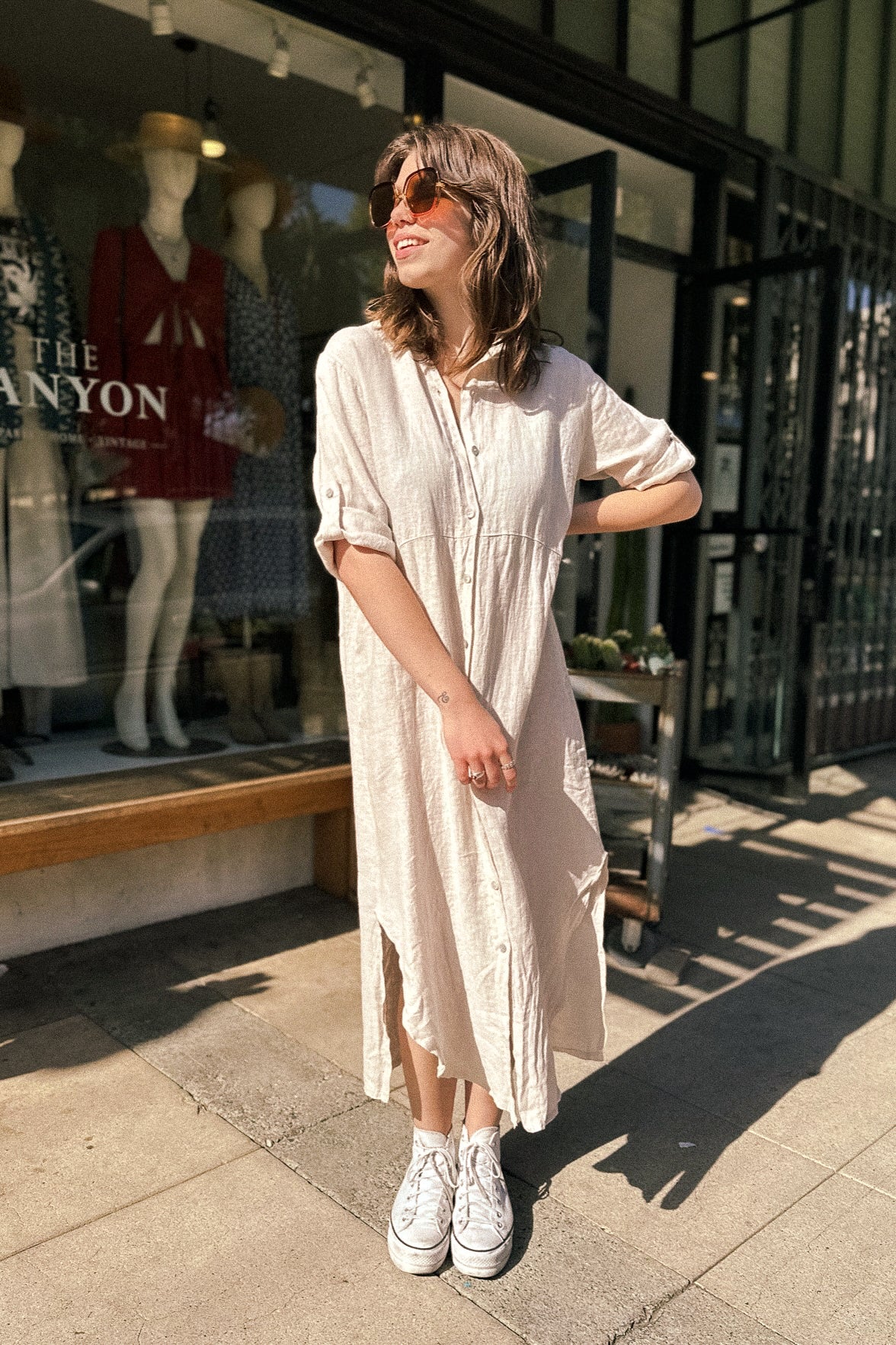 Linen Button Front Midi Dress Dresses Meo Meli