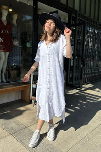 Linen Button Front Midi Dress Dresses Meo Meli