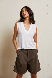 Linen Jersey Sleeveless V Neck Tank Tops Perfect White Tee