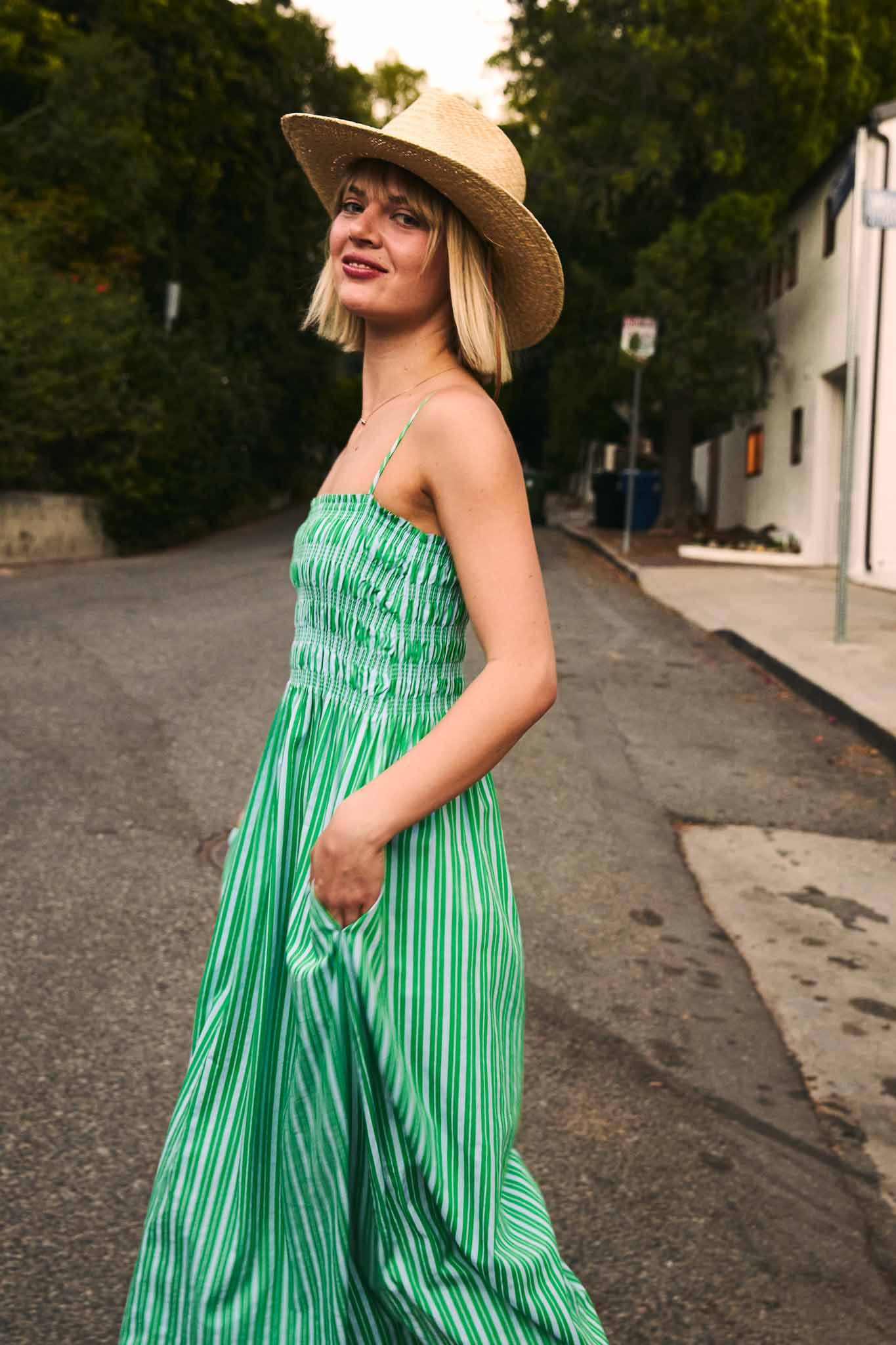 Bianca Dress - Green Blue Stripe Dresses Pistola