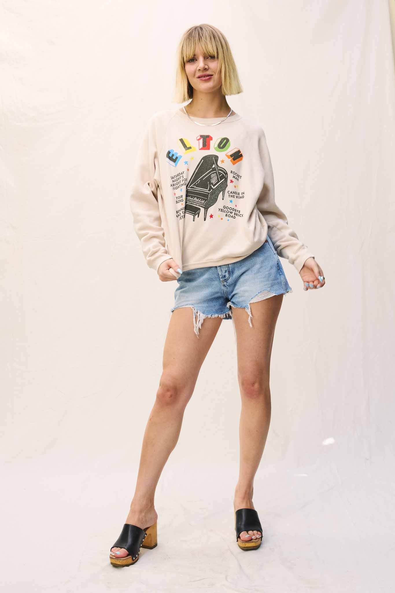 Elton John Rainbow Piano Vintage Raglan Sweatshirt Sweaters Daydreamer