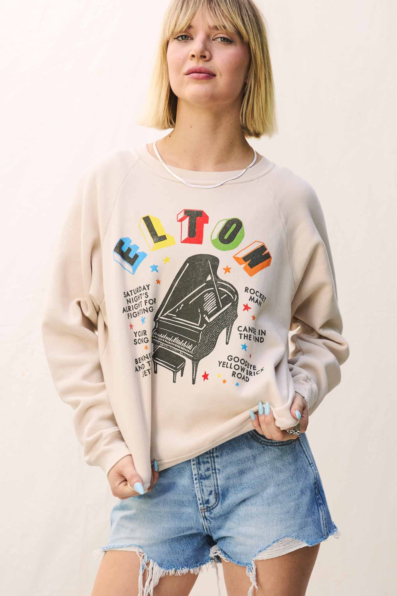 Elton John Rainbow Piano Vintage Raglan Sweatshirt Sweaters Daydreamer