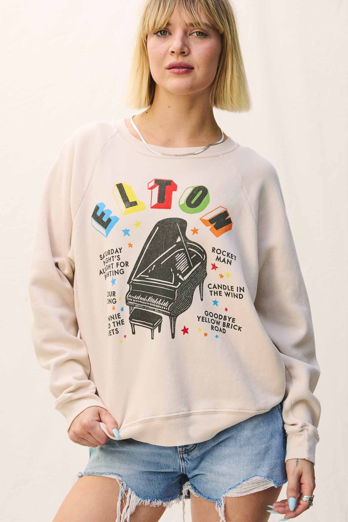 Elton John Rainbow Piano Vintage Raglan Sweatshirt Sweaters Daydreamer