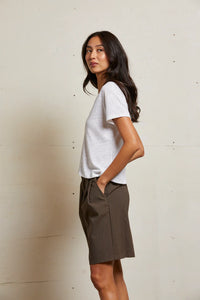 Rosie Linen Jersey Spandex V Neck Tops Perfect White Tee