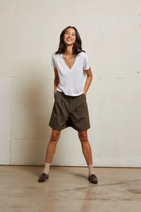 Rosie Linen Jersey Spandex V Neck Tops Perfect White Tee