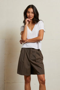 Rosie Linen Jersey Spandex V Neck Tops Perfect White Tee