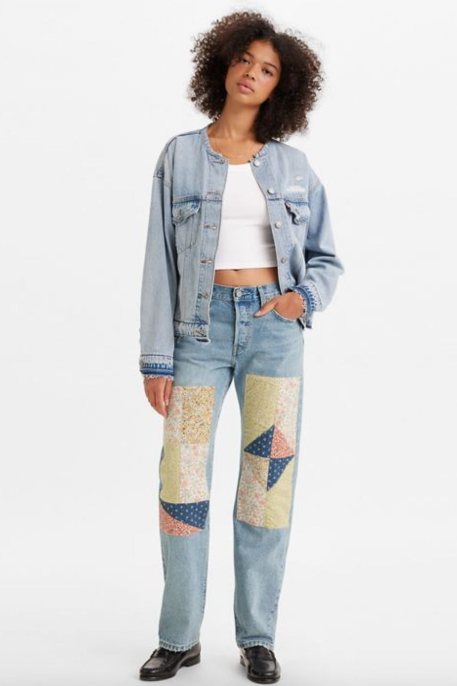 Patchwork High Rise Straight Jeans in Blue - Peter Do