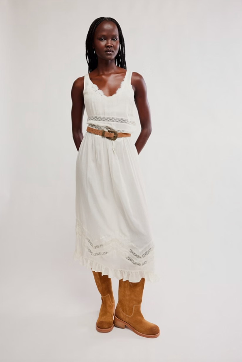 Voile And Lace Midi Dress