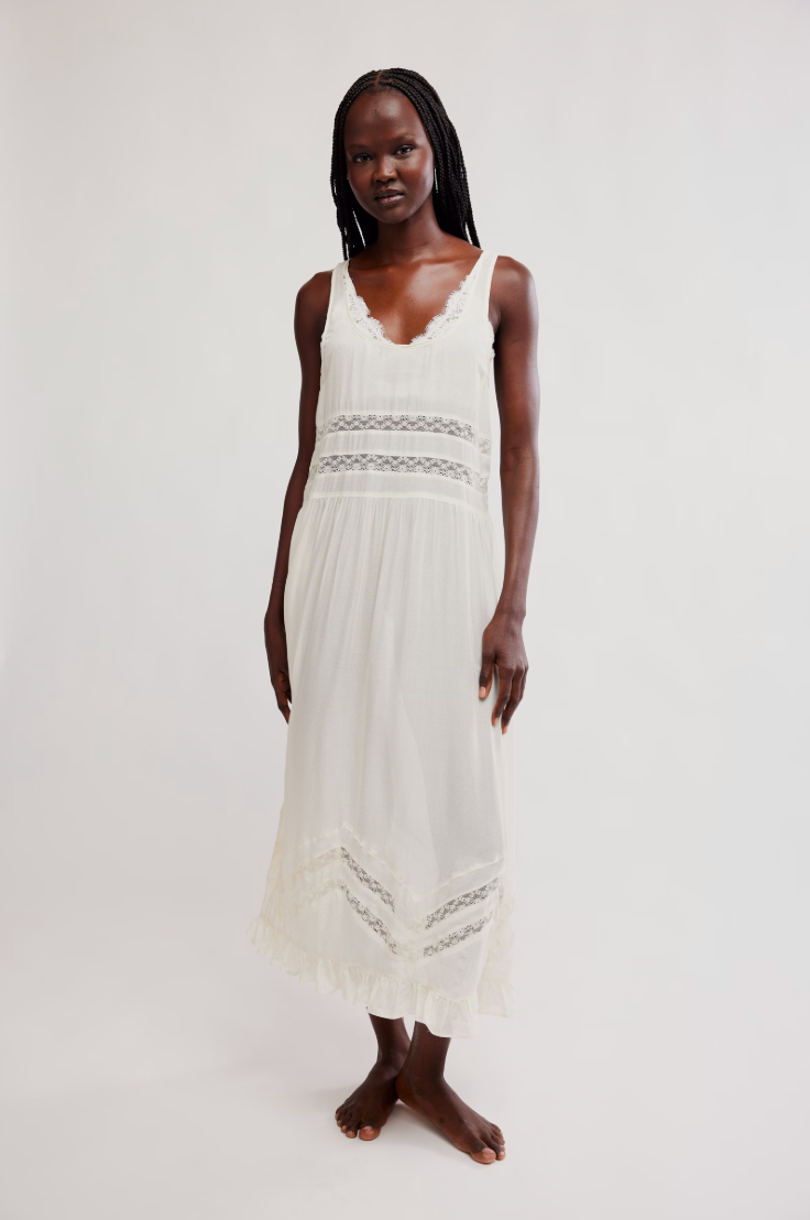 Voile And Lace Midi Dress