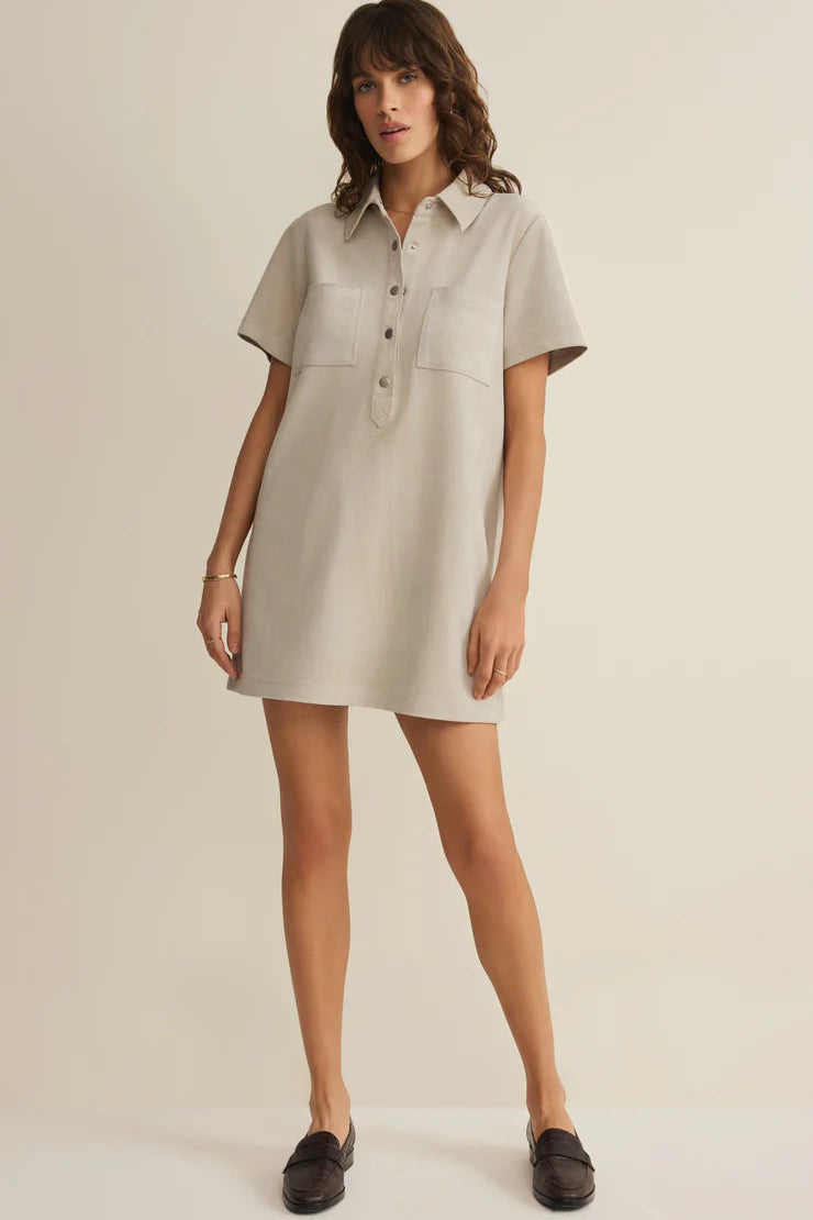 short suede dress Brown Mini Dress - Suede Dress - Collared Short Sleeve Dress