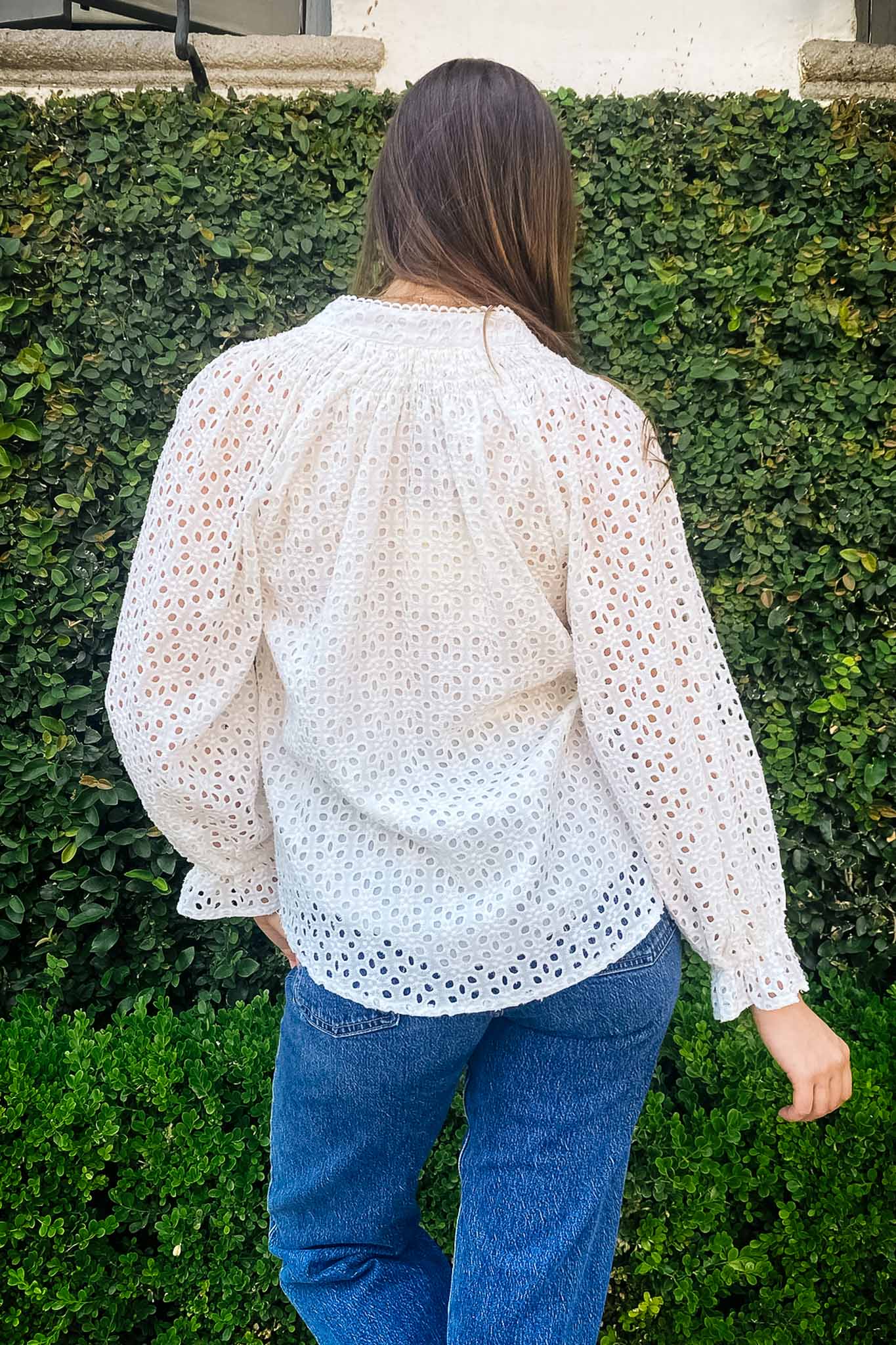 Eyelet Long Sleeve Blouse Tops Elan