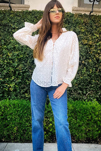 Eyelet Long Sleeve Blouse Tops Elan