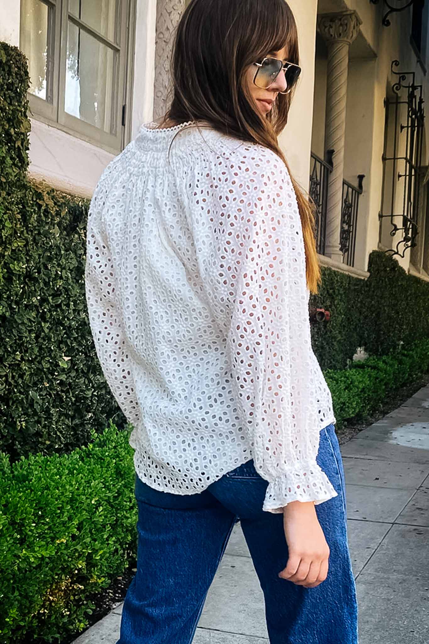 Eyelet Long Sleeve Blouse Tops Elan