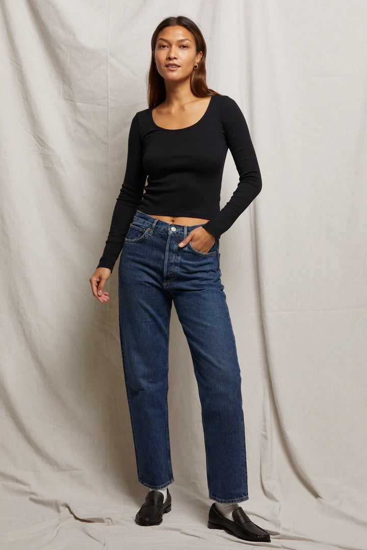 Anya Rib Long Sleeve Tops Perfect White Tee