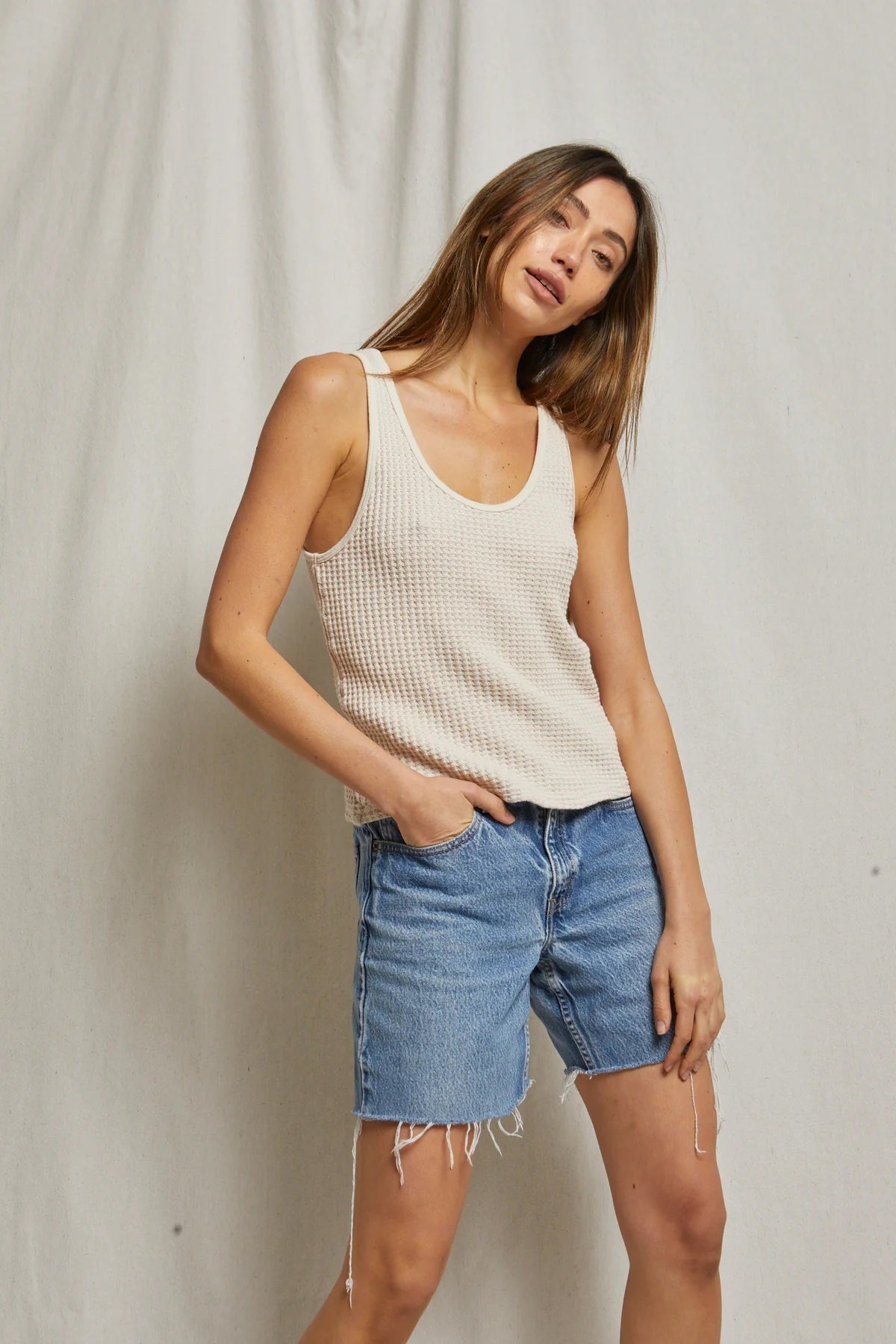 Aria Beach Waffle Tee Tops Perfect White Tee