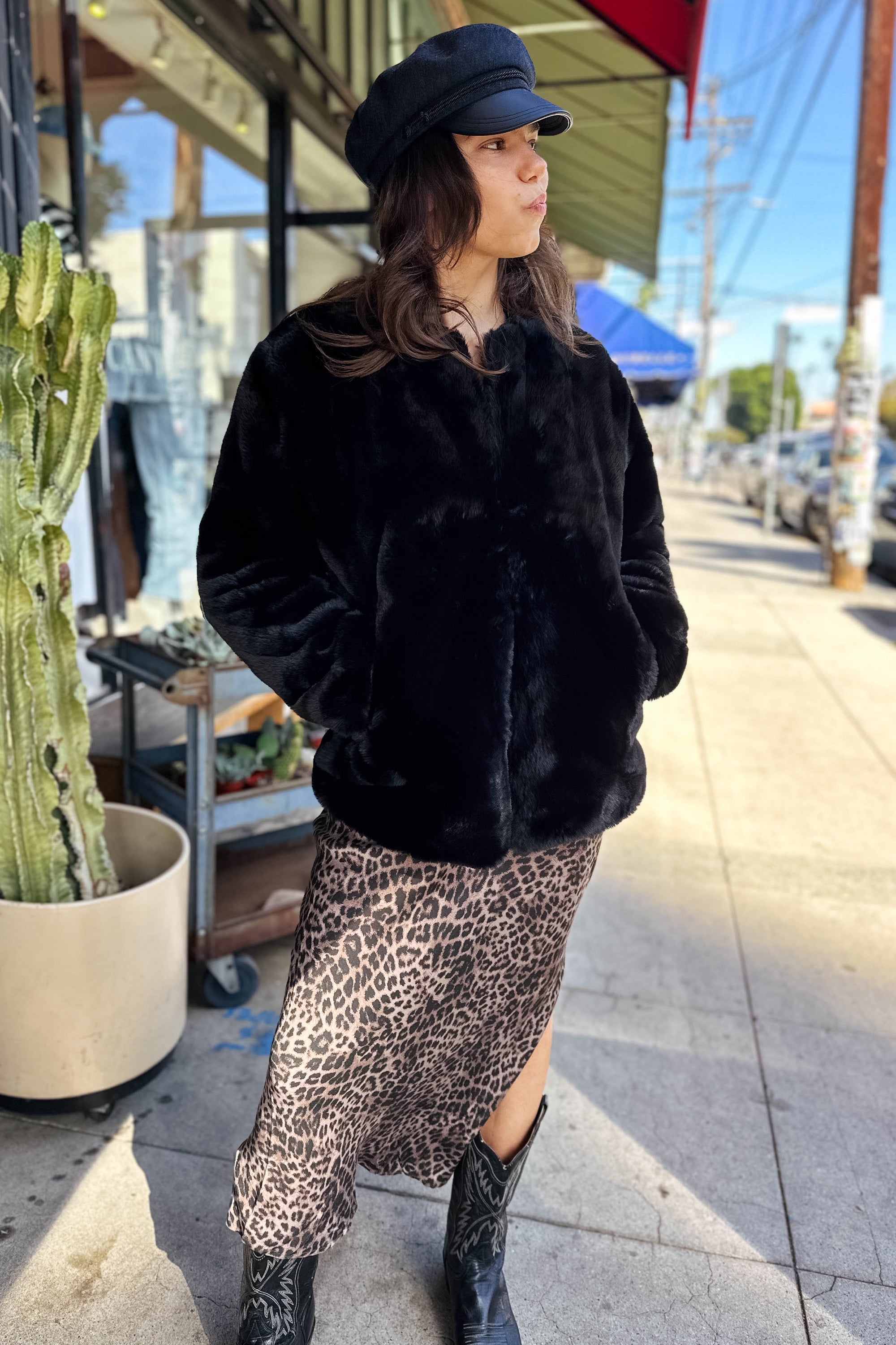 Black Cherry Faux Fur Outerwear Blank NYC