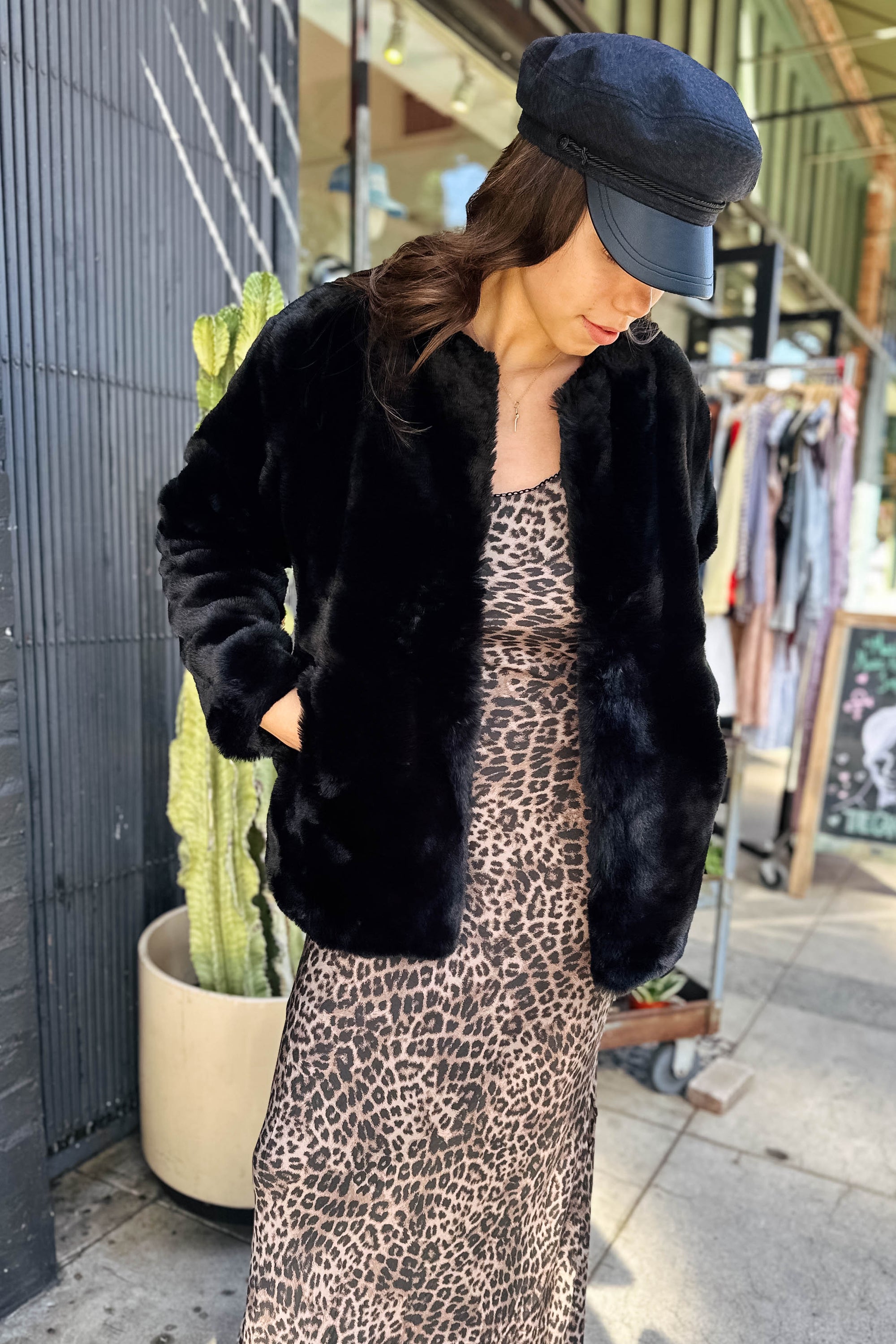 Black Cherry Faux Fur Outerwear Blank NYC