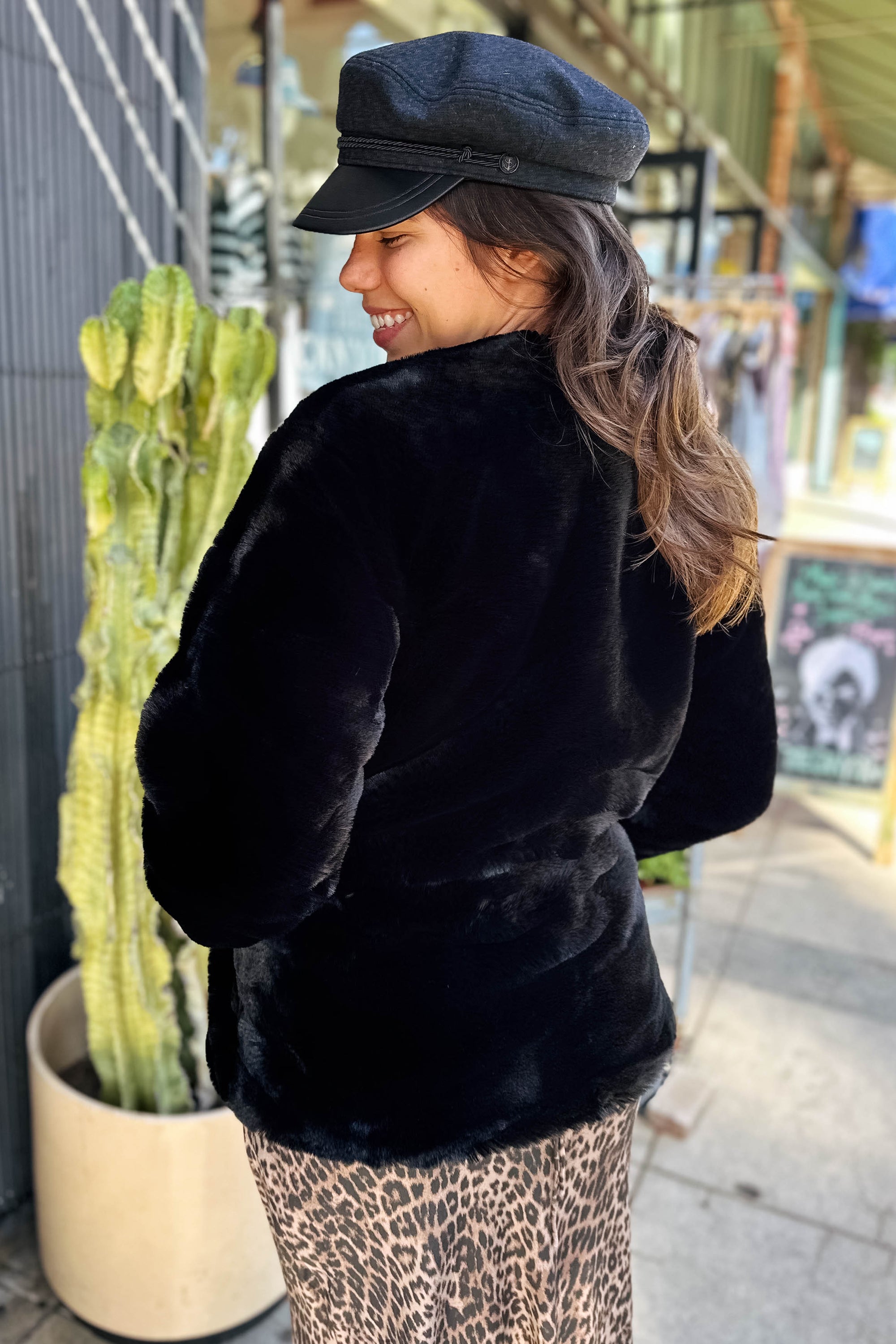 Black Cherry Faux Fur Outerwear Blank NYC