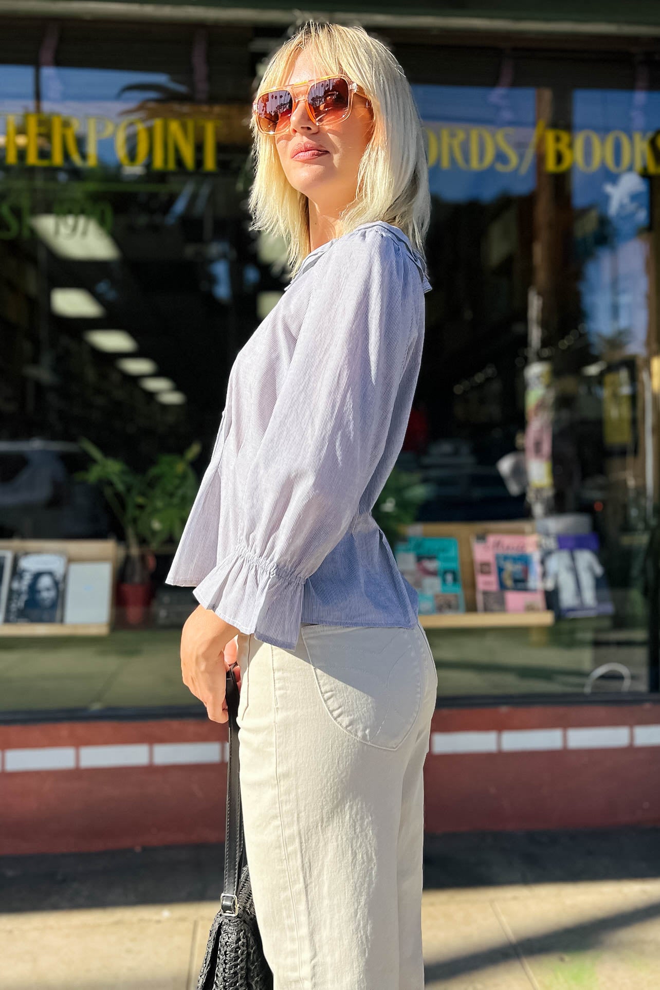 Emma Blouse - Pinstripe Tops Cameo