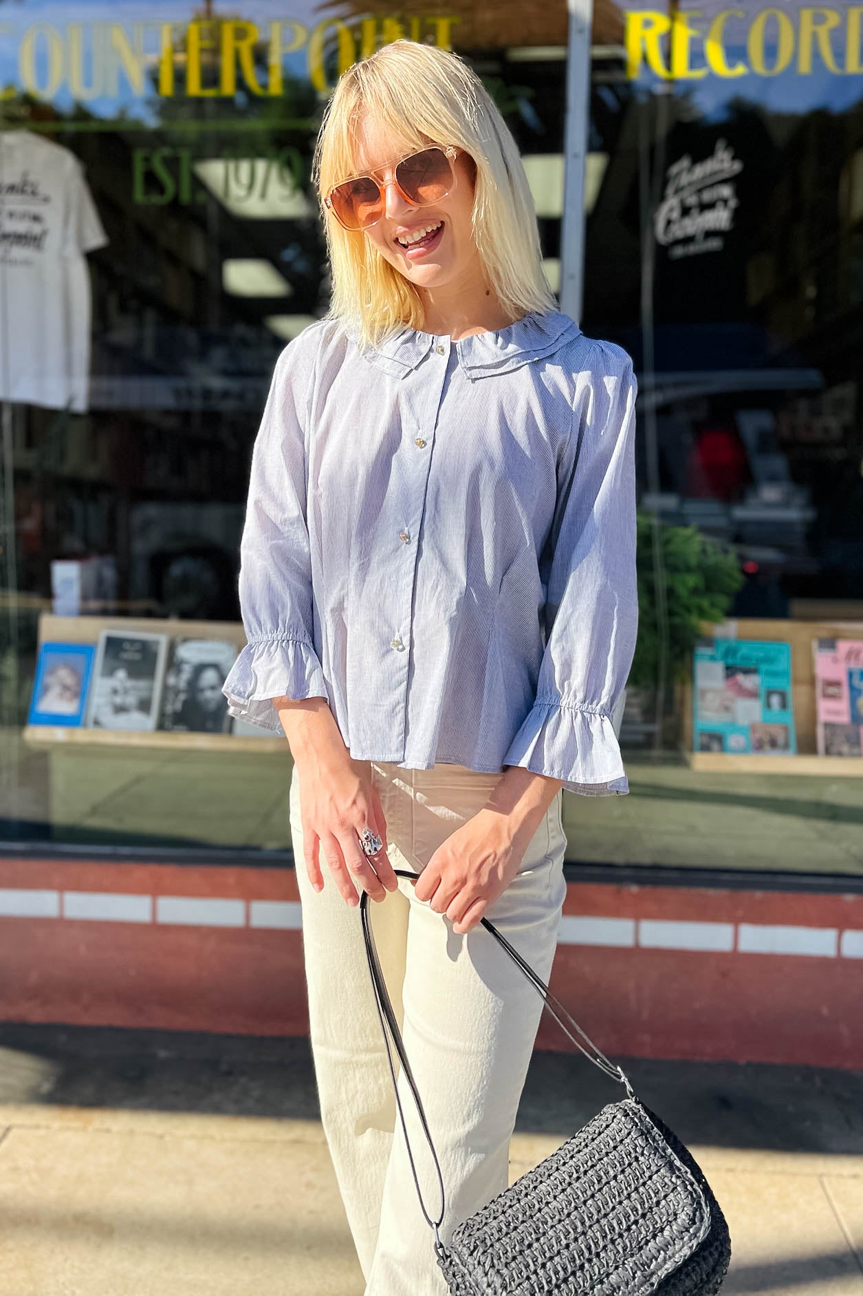 Emma Blouse - Pinstripe Tops Cameo