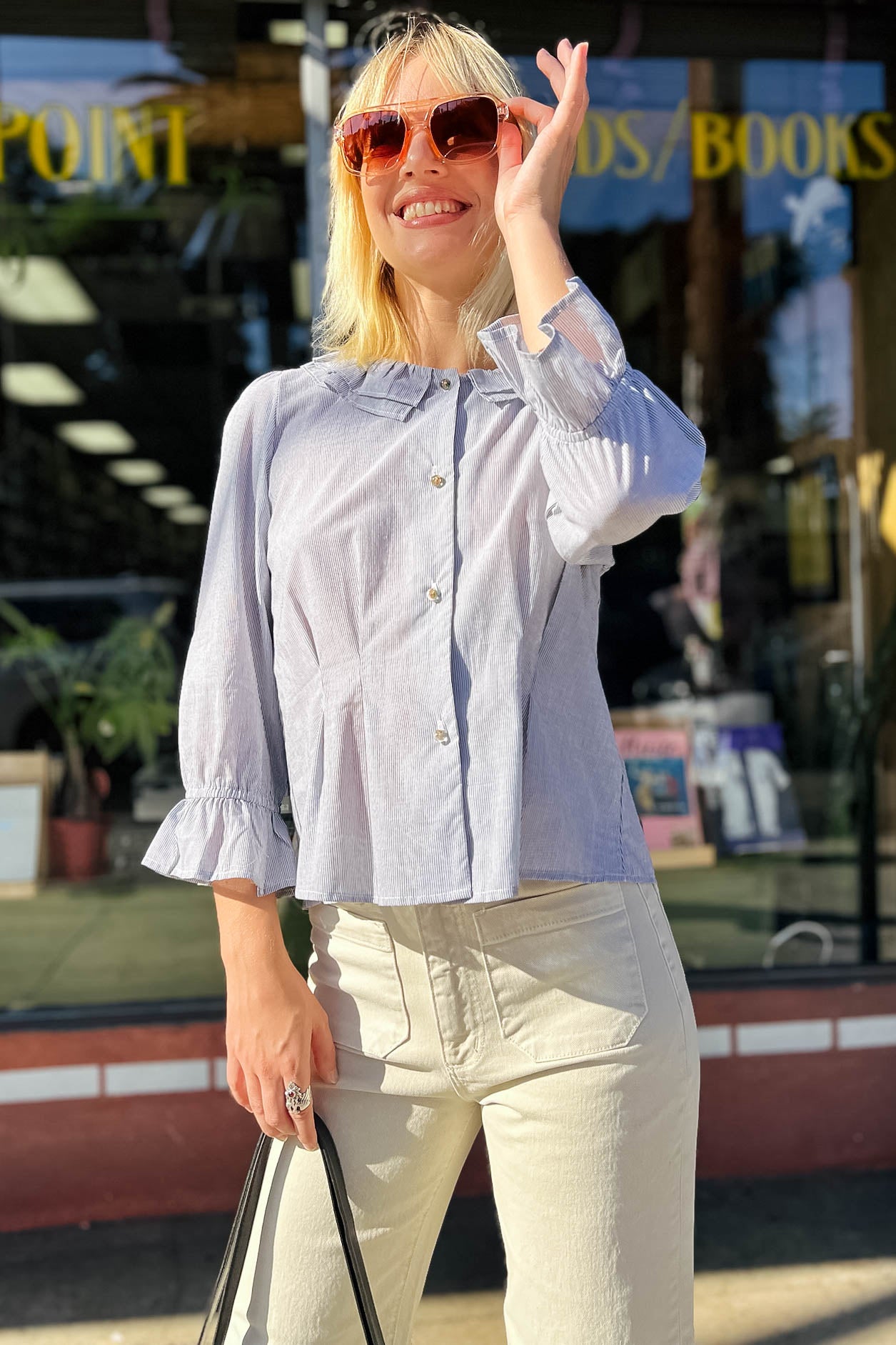 Emma Blouse - Pinstripe Tops Cameo