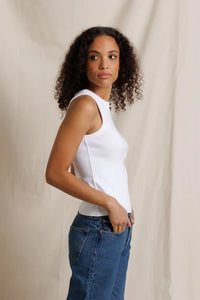 Daphne Heavy Rib High Neck Tank Tops Perfect White Tee