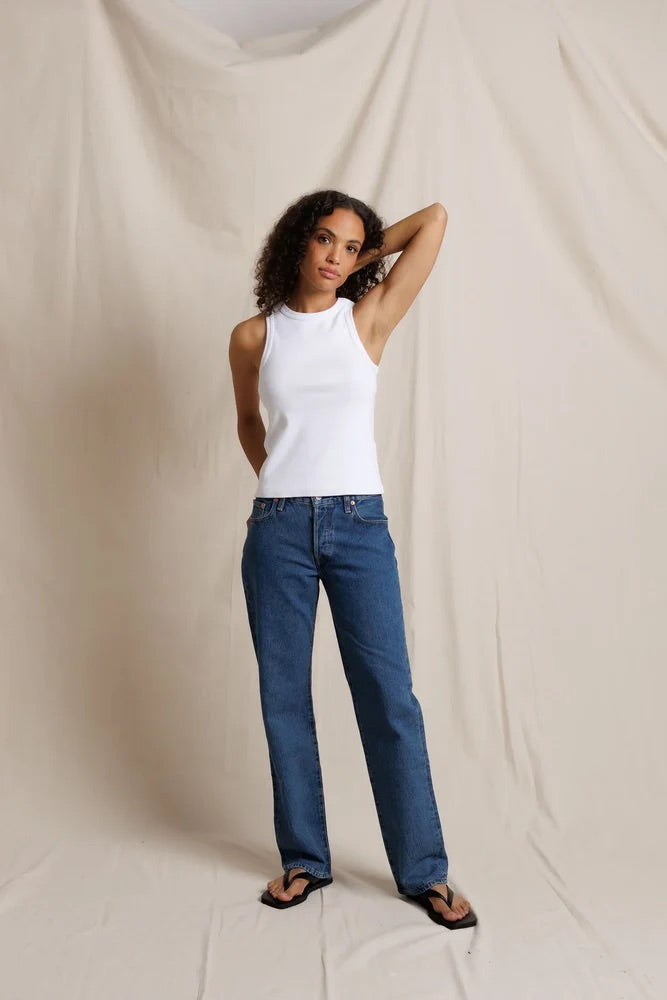 Daphne Heavy Rib High Neck Tank Tops Perfect White Tee