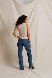 Daphne Heavy Rib High Neck Tank Tops Perfect White Tee