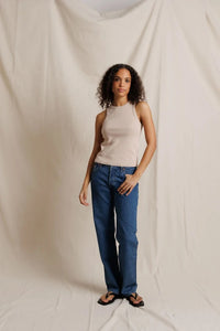 Daphne Heavy Rib High Neck Tank Tops Perfect White Tee