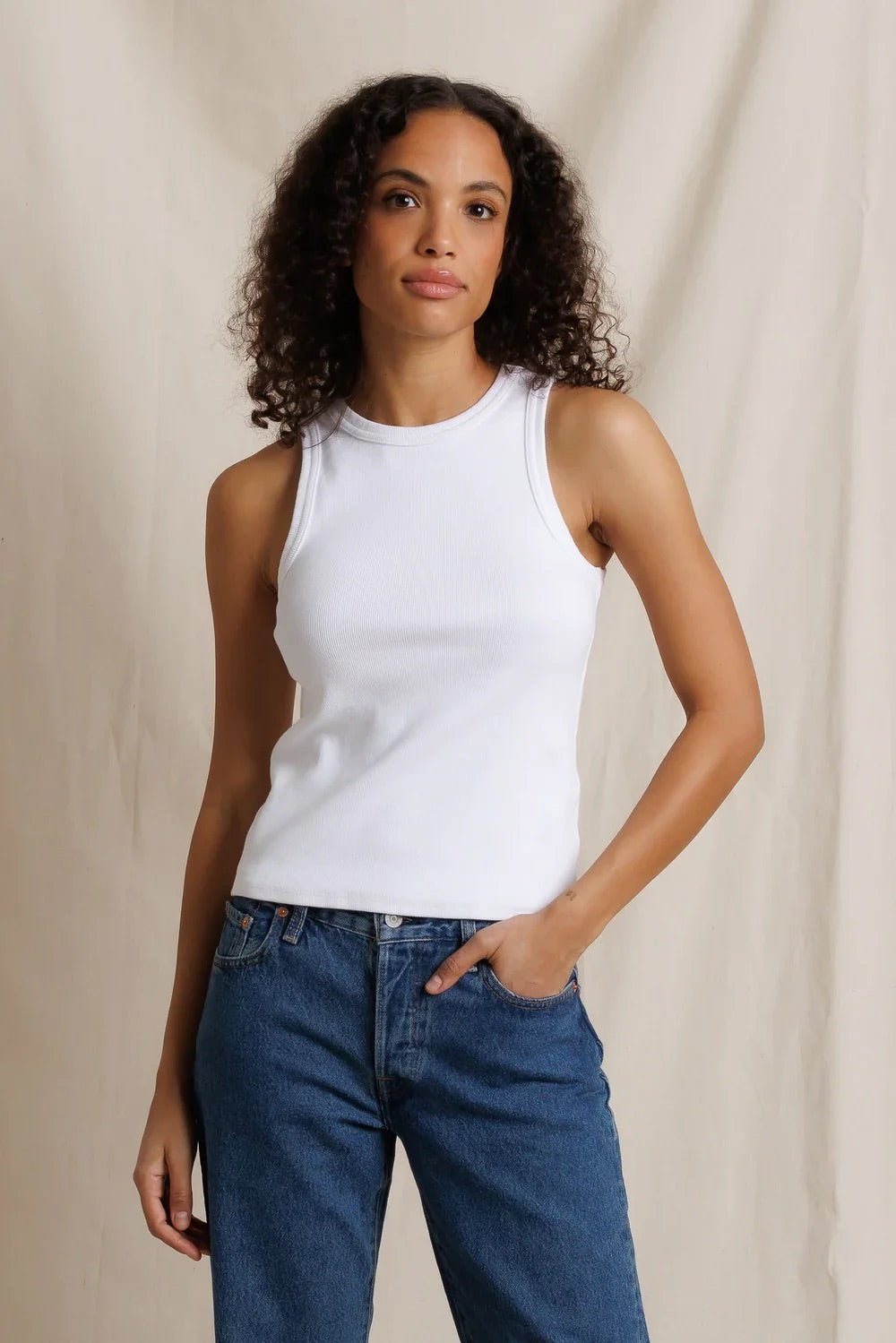 Daphne Heavy Rib High Neck Tank Tops Perfect White Tee