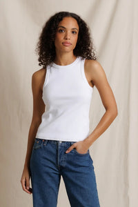 Daphne Heavy Rib High Neck Tank Tops Perfect White Tee