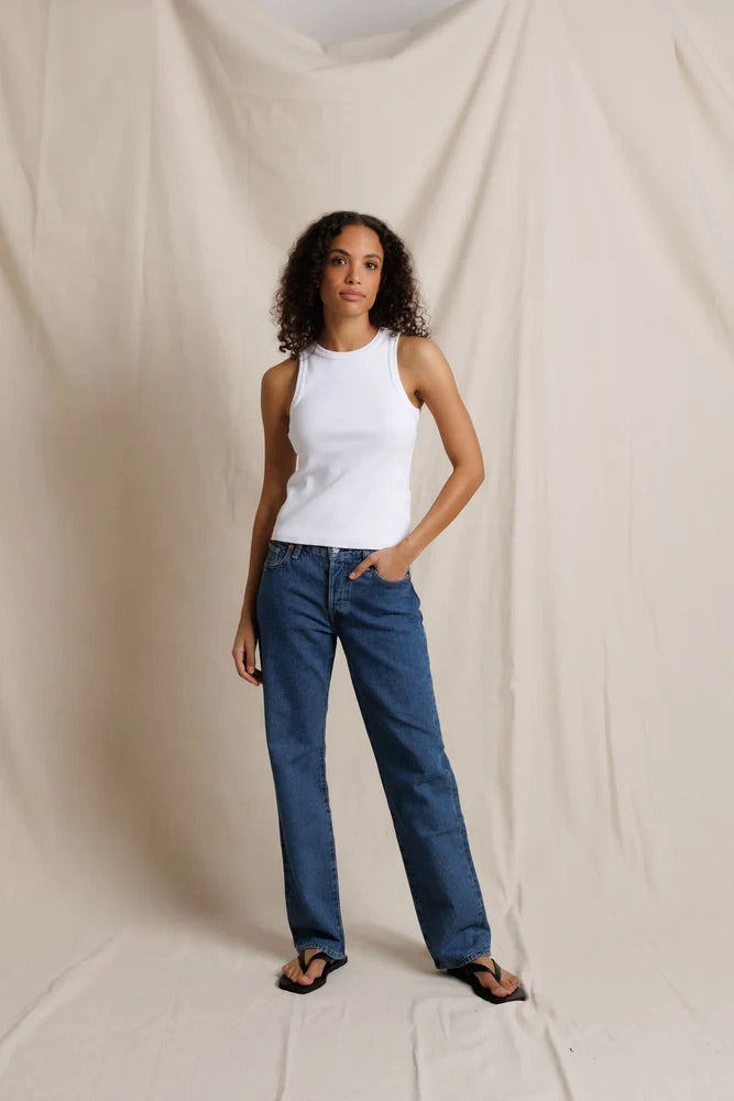 Daphne Heavy Rib High Neck Tank Tops Perfect White Tee