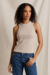 Daphne Heavy Rib High Neck Tank Tops Perfect White Tee