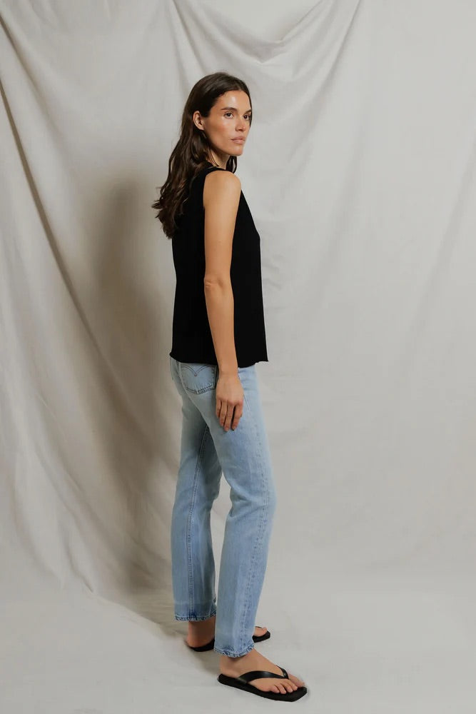 Faye Cotton Sleeveless Crew Neck Lettuce Hem Tops Perfect White Tee