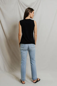 Faye Cotton Sleeveless Crew Neck Lettuce Hem Tops Perfect White Tee