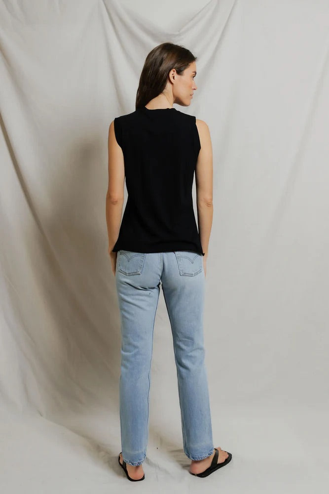 Faye Cotton Sleeveless Crew Neck Lettuce Hem Tops Perfect White Tee