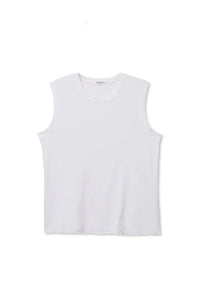 Faye Cotton Sleeveless Crew Neck Lettuce Hem Tops Perfect White Tee