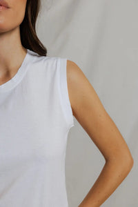 Faye Cotton Sleeveless Crew Neck Lettuce Hem Tops Perfect White Tee