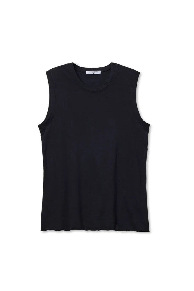 Faye Cotton Sleeveless Crew Neck Lettuce Hem Tops Perfect White Tee