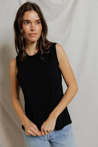 Faye Cotton Sleeveless Crew Neck Lettuce Hem Tops Perfect White Tee