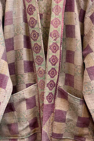 Vintage Kantha Jacket - Check Lilac - The Canyon