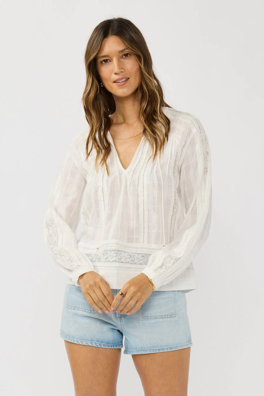 Lace Trim Pintuck Blouse