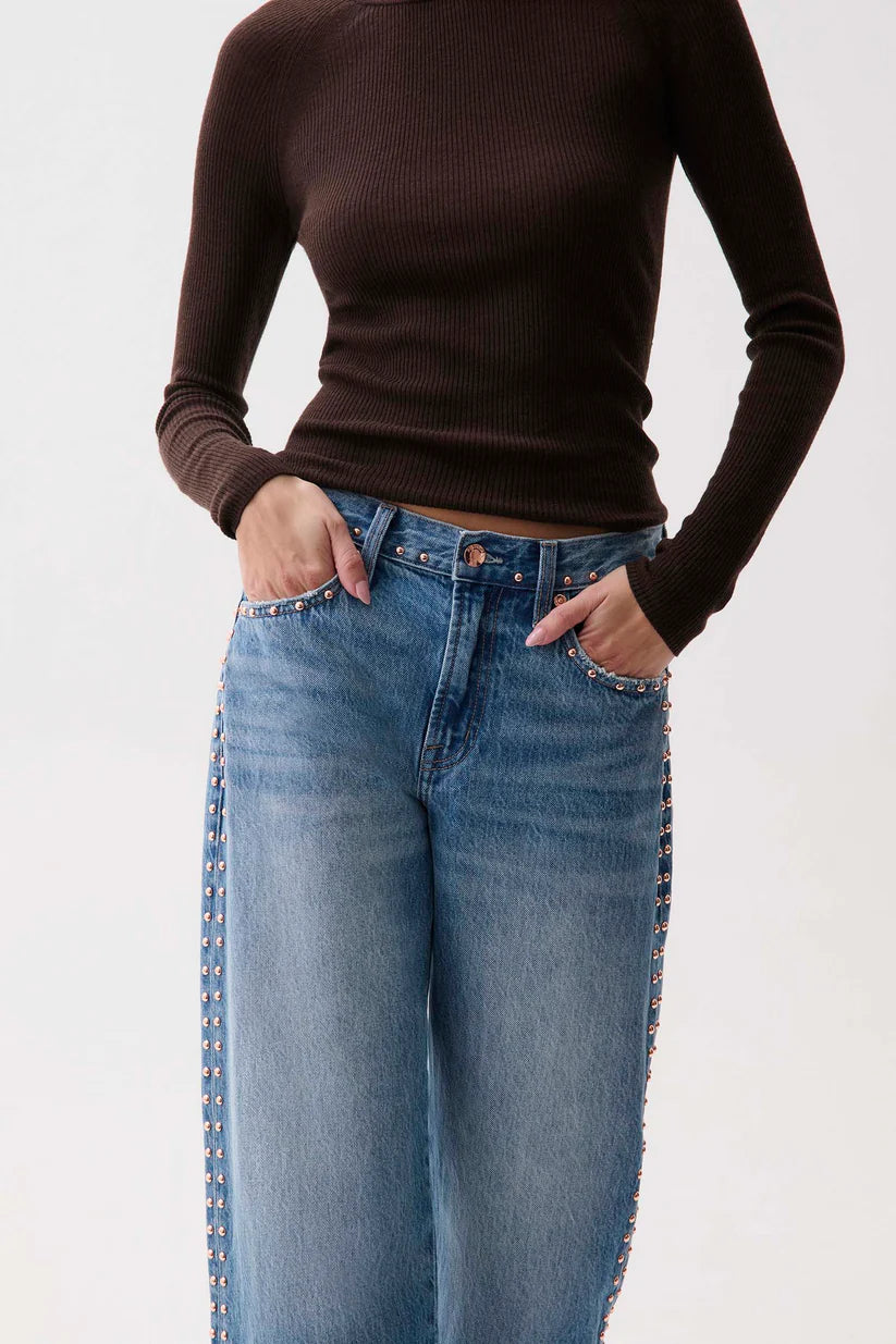 Lexi Mid Rise Bowed Straight - Star Studded Bottoms Pistola