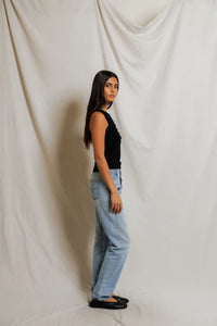 Luxe Rib Crew Neck Placket Tank Tops Perfect White Tee