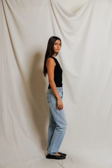 Luxe Rib Crew Neck Placket Tank Tops Perfect White Tee